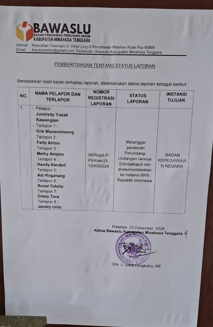 Surat Bawaslu Minahasa Tenggara