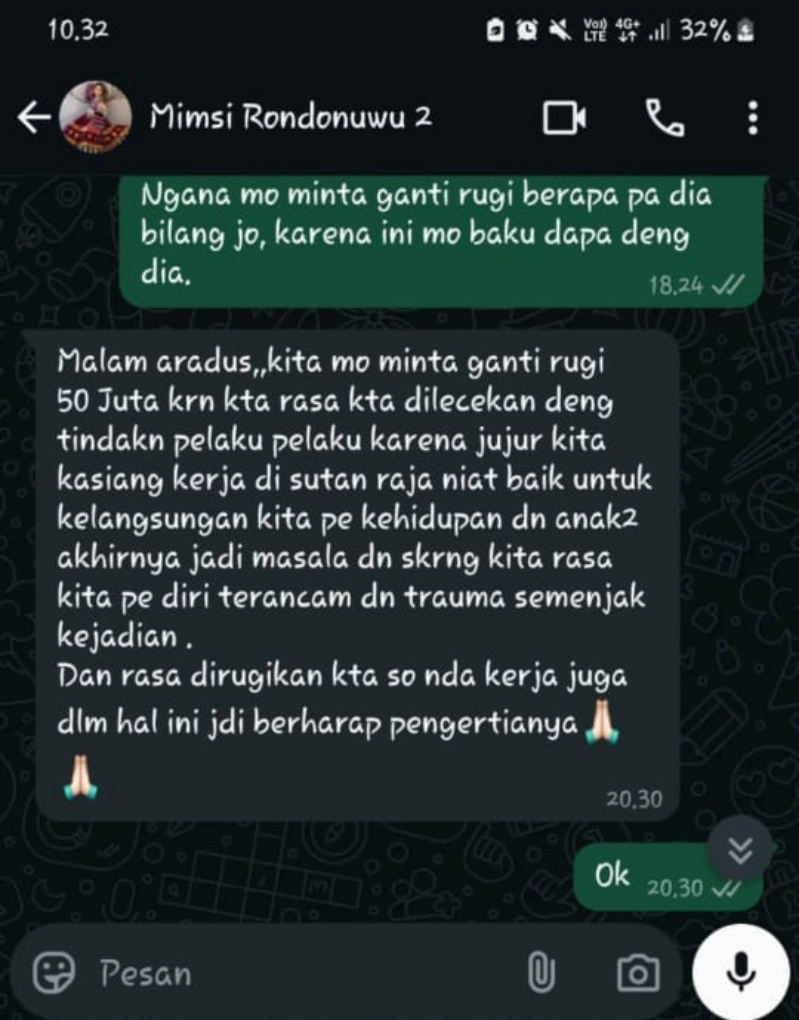 Pesan whatsApp oknum ABR alias Billy dengan MR